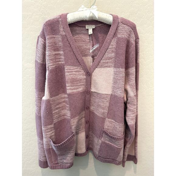 LOGO by LORI GOLDSTEIN | Purple Patchwork Soft Cardigan Sweater | Size XL - Picture 1 of 8